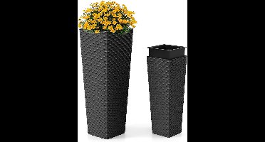 Set van 2 Stapelbare Plantenbakken met Binnenpot – Hoogtes 82 cm & 60 cm – Met Afwateringsgaten – Voor Tuin, Balkon & Terras – Zwart