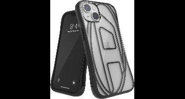 Diesel Bulky Telefoonhoesje iPhone 13 & iPhone 14 – Zwart-transparant – Extra comfort bumper – Valbescherming tot 2 Meter – Draadloos Opladen – Shockproof – Backcover – Origineel Diesel Accessoire met D-Logo