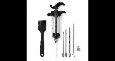 Marinade Injectiespuit Set – Kunststof Vlees Injector met 3 Naalden & BBQ Marinade Kwast – Voor Kip, Brisket & Barbecue – Zwart- 30ml