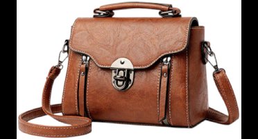 S&E Retro Crossbody Bag met Metal Twist-Lock – Stijlvolle & Veelzijdige Schoudertas - Bruin