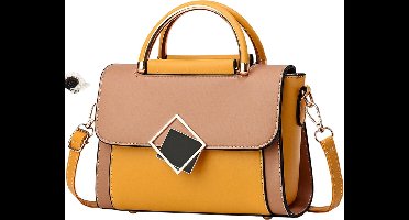 S&E Trendy Schoudertas met Kleurvlakken en Metallic Accent - Beige/Oranje