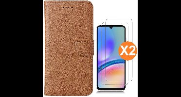 Hoesje geschikt voor Samsung Galaxy A05 bookcase Bruin - Met screenprotector tempered glass Galaxy A05 - 2x
