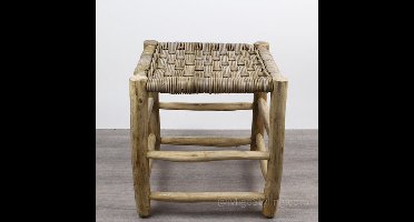 MigoStyling - Voetenbankje - Krukje - Rotan - Teak - Vierkant - Hoogte 45 cm