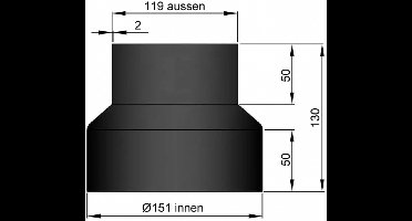 Kachelpijp verloop 150 -120 mm - zwart - 2 mm staal dikwandig