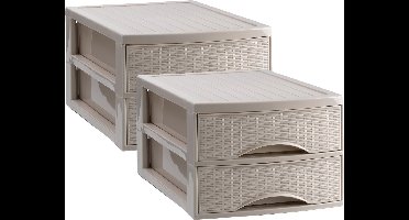 Plasticforte Ladekastje bureau organizer SORTED - 3x - 2 lades - beige - L26 x B35 x H19 cm - kunststof - organiseren