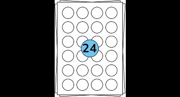 A4 Stickervellen Geschikt voor pakketten en brieven | 40 mm | ROND - Wit - 24 Stickers per Vel - 100 stuks per verpakking - Papier - Zelfklevend - Geschikt voor: Inkjet-, laserprinters en kopieermachines