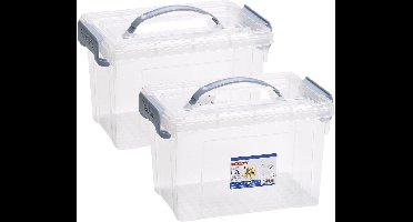 Plasticforte Opslagbox AZUL serie - 2x - met deksel - transparant - 5.7 liter - 28 x 20 x 17 cm - kunststof - opbergdoos - opbergen