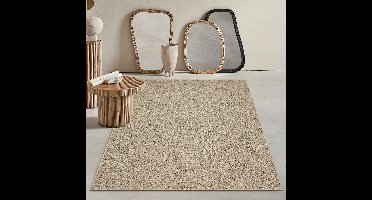 Mia’s Teppiche Soil – robuust in- & outdoor vloerkleed met natuurlijk cirkelpatroon, weatherproof & UV-bestendig, naturel cirkel 60 x 180 cm