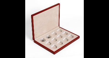 Munten box, Siena - voor Magic capsules L, Ø 54 mm. (12 st.) Mahoniekleur - afm: 310 x 240 x 30 mm.