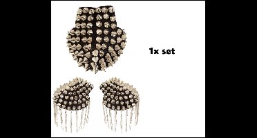2x Luxe Epaulet zilver met spikes - Thema feest ceremonie fun party festival Optocht