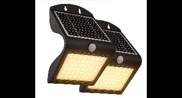 FlinQ Atalanta 2-PACK - Solar Wandlamp Buiten - Buitenlamp op Zonne Energie met Bewegingssensor - LED Tuinverlichting met Dag en Nacht Sensor - Buitenverlichting - Zwart