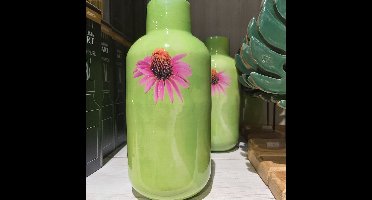 Vaas Zonnehoed groen metaal decoratief speelgoed 11x11x25cm.