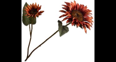 Silk-ka Kunstbloem-Zijde Bloemen Zonnebloem Tak Bruin-Oranje 75 cm