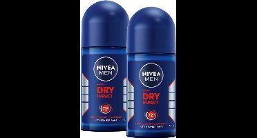 NIVEA MEN Dry Impact Anti-Transpirant Deo Roller - 72 uur Bescherming - Quick Dry Deodorant Mannen - Alcoholvrij - Voordeelverpakking - 2 x 50 ml