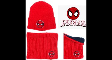 Marvel Spiderman Set - Muts + Nekwarmer - Rood - Maat 52 cm hoofdomtrek (± 2-5 jaar)