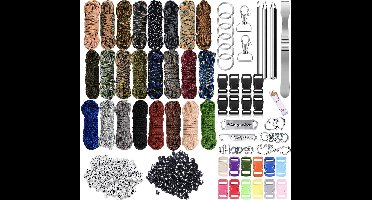 72 meters Paracord Compleet Pakket - 24 Kleuren - Parachute Koord/Touw 4mm Parakoord 550 met Karabijnhaken, Naalden set, Bedels, Klikgespen - Knutselen Set voor Volwassen, Kinderen, Meisjes - Armbandjes, Lanyard, Sleutelhanger, Maken Knutselpakket
