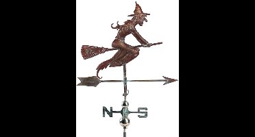 Windwijzer heks op bezem, tuinsteker metaal koperlook