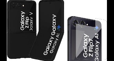 Hoesje geschikt voor Samsung Galaxy Z Flip 7 - Screenprotector Glas - Mat Back Case Zwart