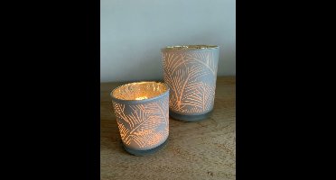 theelichthouder blad wit/goud large