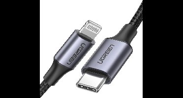 UGREEN USB C Lightning Kabel MFi Gecertificeerd Nylon PD Oplader Cable Voor iPhone 12/12 Mini/ 12 Pro/ 12 Pro Max/SE/ 11/11 Pro/X/XR/XS MAX/ 8/8 Plus, enz. (1Meter)