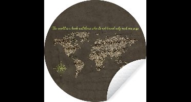 WallCircle - Muurstickers - Behangcirkel - Wereldkaart - Krant - Groen - ⌀ 30 cm - Muurcirkel - Zelfklevend - Ronde Behangsticker