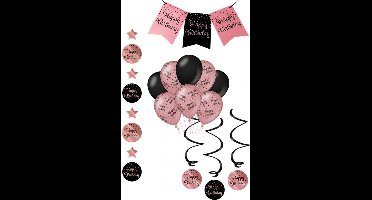 Feest versiering pakket 5 delig rose goud-zwart - Happy Birthday - luxe set.