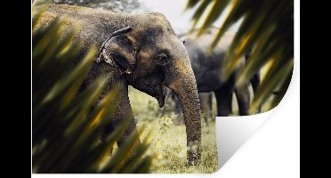 Muurstickers - Sticker Folie - Olifant - Natuur - Bladeren - 30x20 cm - Plakfolie - Muurstickers Kinderkamer - Zelfklevend Behang - Zelfklevend behangpapier - Stickerfolie