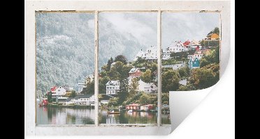 Muurstickers - Sticker Folie - Doorkijk - Berg - Mist - 30x20 cm - Plakfolie - Muurstickers Kinderkamer - Zelfklevend Behang - Zelfklevend behangpapier - Stickerfolie