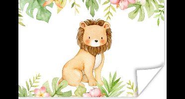 Poster Leeuw - Jungle - Planten - Bloemen - 30x20 cm