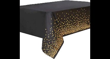Tafelkleed dun Plastic zwart met gouden stippen 1.37 m x 1.83 m
