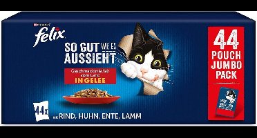 2 STUKEN  FELIX Zo goed als het eruit ziet kattenvoer nat in gelei, variëteitenmix, verpakking van 2 * 44 (44 x 85 g)