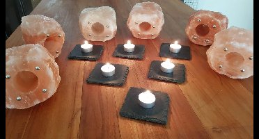 Himalaya zoutlamp Maan - zoutlamp - 2 t/m 3 kg + waxinelicht incl. Inclusief Leisteen onderzetter , gebruiks aanwijzing.