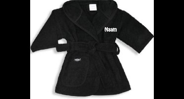 Badjasje zwart met geborduurde naam 1-2 jaar