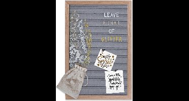 Gadgy Letterbord Grijs Vilt met Houten lijst - 30x45cm - Inclusief 570 Kleuren Letters en 100 Icoontjes - Wanddecoratie Woonkamer - Leuk Cadeau - Verjaardagscadeau