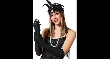 Verkleed party handschoenen voor dames - polyester - zwart - one size - lang model