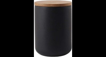 Moderne design voedselopslagdoos met luchtdicht houten deksel, keramische voedselopslagdoos, voedselopslagdoos voor koffie, suiker, thee, kruiden, enz. (zwart, 800 ml)