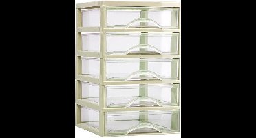 Plasticforte Ladeblokje/bureau organizer 5x lades - beige/transparant - L18 x B21 x H28 cm - plastic