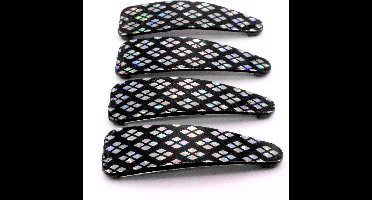 Klik-klak haarspeldjes zwart met glimmende ruitjes - kerstsferen - winter