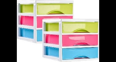 Plasticforte Ladeblokje/bureau organizer 2x lades - multi colour - L18 x B21 x H17 cm - plastic