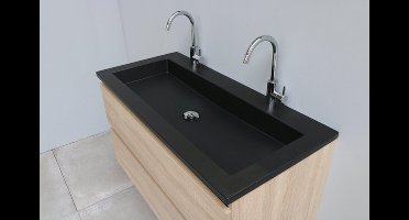 Basic Bella Badkamermeubelset - 100x55x46cm - 1 wasbak - Acryl - Zwart - 2 kraangaten - Zonder spiegel - MDF Eiken