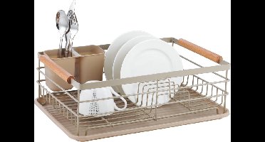 Kinghoff 1800 - Vaat droogrek - afdruiprek - Staal / kunststof / hout - Beige