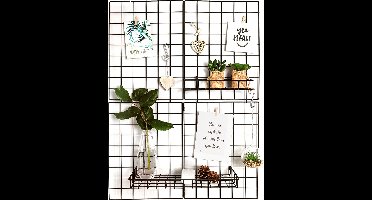 Gadgy Wandrek Industrieel - Memobord - Vouwbaar met 2 losse Plankjes – Inclusief 6 S-Haken en 10 Knijpers – 2 losse Wandrekken - Wandrek Metaal Zwart – Wanddecoratie Woonkamer - 60 x 80 cm