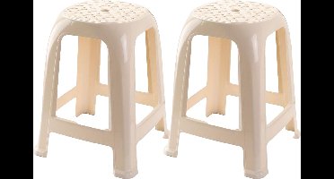 Forte Plastics Keukenkrukje/opstapje - 2x - Handy Step - creme wit - kunststof - 37 x 37 x 46 cm