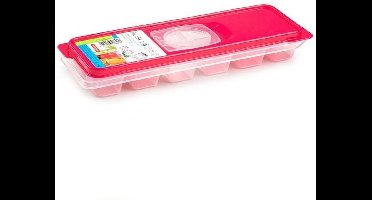 Plasticforte IJsblokjesvorm met deksel - 12 ijsklontjes - kunststof - fuchsia roze - ijsblokjes maken