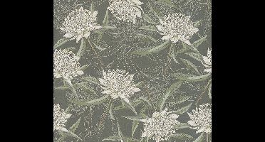 GROTE BLOEMEN BEHANG | Floraal - Zwart Groen Wit - Living Walls Drawn Into Nature