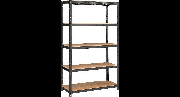 FurnStar - Opbergrek - 5 Planken - Monteren zonder schroeven - 875 kg - 200x120x60cm - Zwart