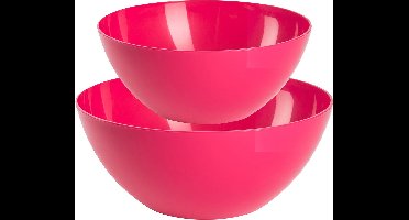 Plasticforte voedsel serveer schalen set - 4x stuks - fuchsia roze - kunststof - Dia 25 en 28 cm