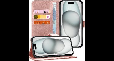 Hoesje geschikt voor iPhone 15 - Book Case Kunstleer Pasjeshouder Rosegoud