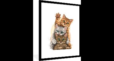 PosterMonkey - Poster - Fotolijst - Kittens - Katten - Dieren - Tekening - Kader - Foto in lijst - 60x80 cm - Poster frame - Poster kat - Foto met lijst - Kamerdecoratie