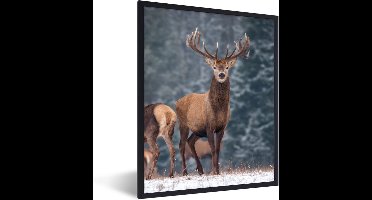 PosterMonkey - Poster - Fotolijst - Herten - Landschap - Dieren - Winter - Sneeuw - 30x40 cm - Kader - Poster met lijst - Frame poster - Poster hert - Poster dieren